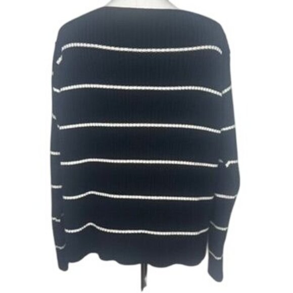 Luxury Silk Wool Blend Stripe Black White Sweater Womens L Classic Career Soft - Picture 6 of 7